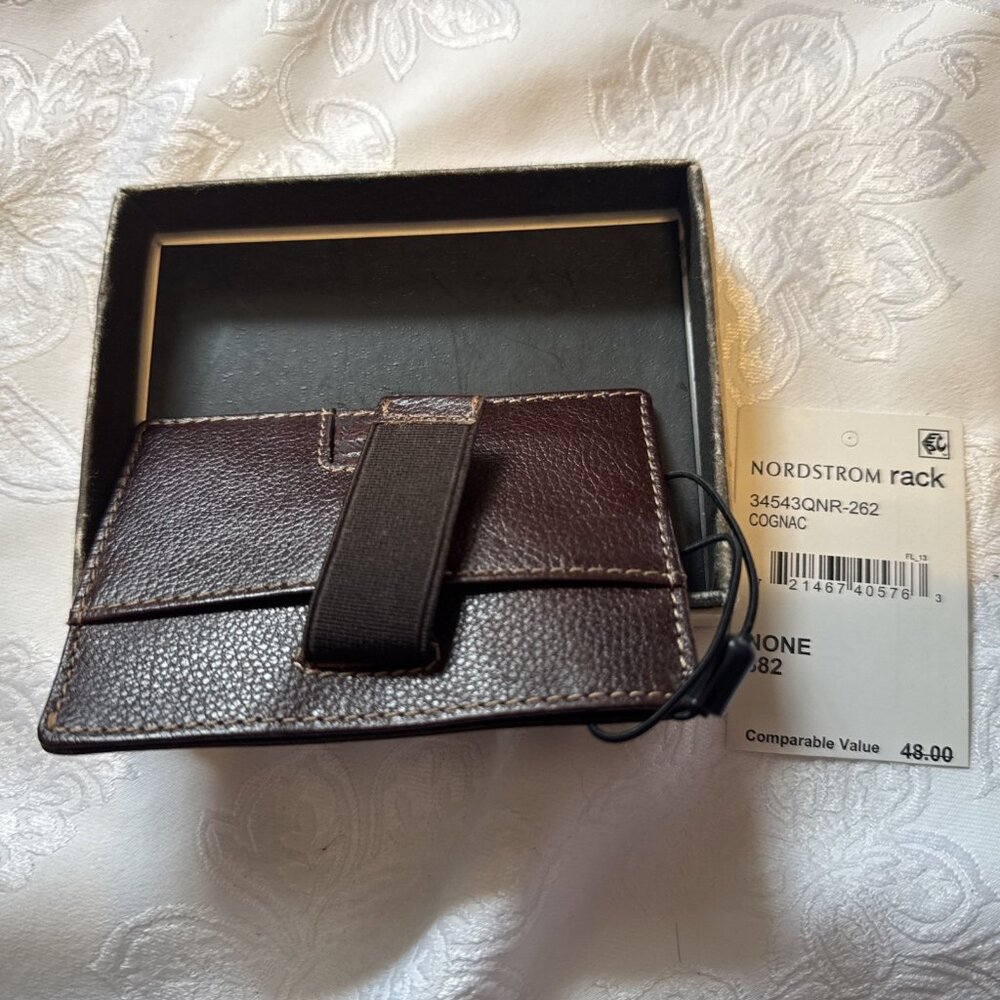 Boconi Men's Slim RFID Card Wallet Genuine Leather Brown NEW in Box - Picture 2 of 8